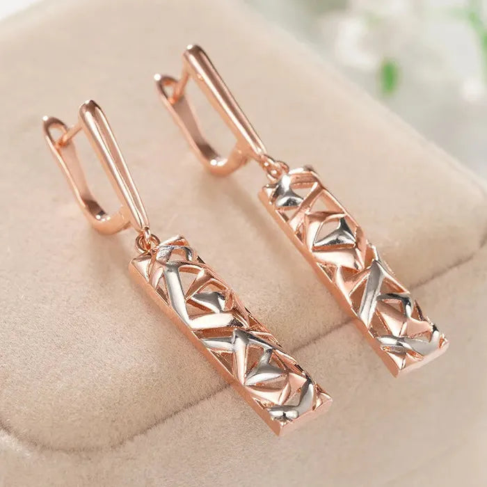 Minimalist Long Hollow Drop Earrings Rose Gold Silver Copper Wedding Gift