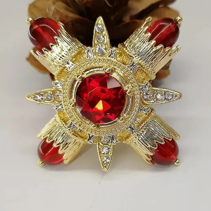 Retro Vintage Red Emerald Cross Brooch Pin Jewelry for Women