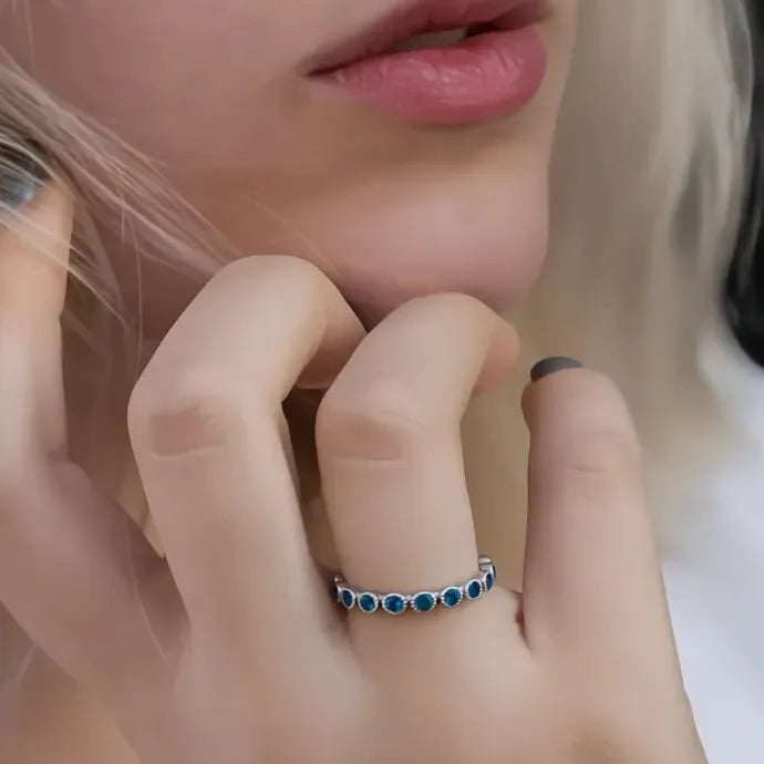 Round Cubic Zirconia Promise Ring for Women Silver Sky Blue CZ Jewelry