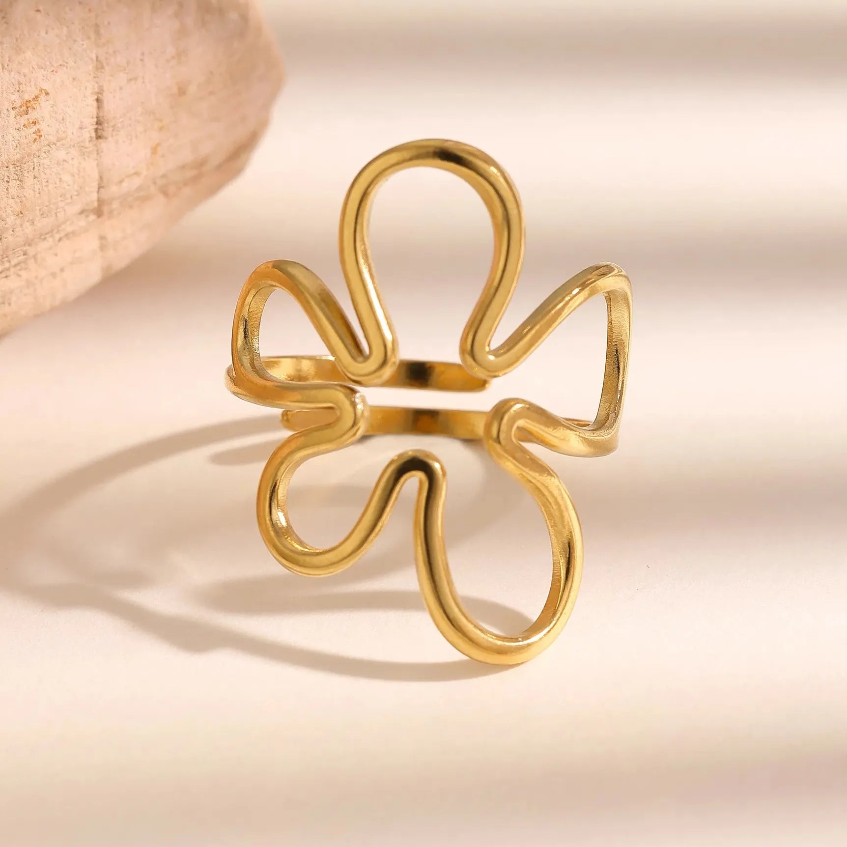 Retro Stainless Steel Irregular Geometric Cocktail Ring for Women Punk Jewelry Gift