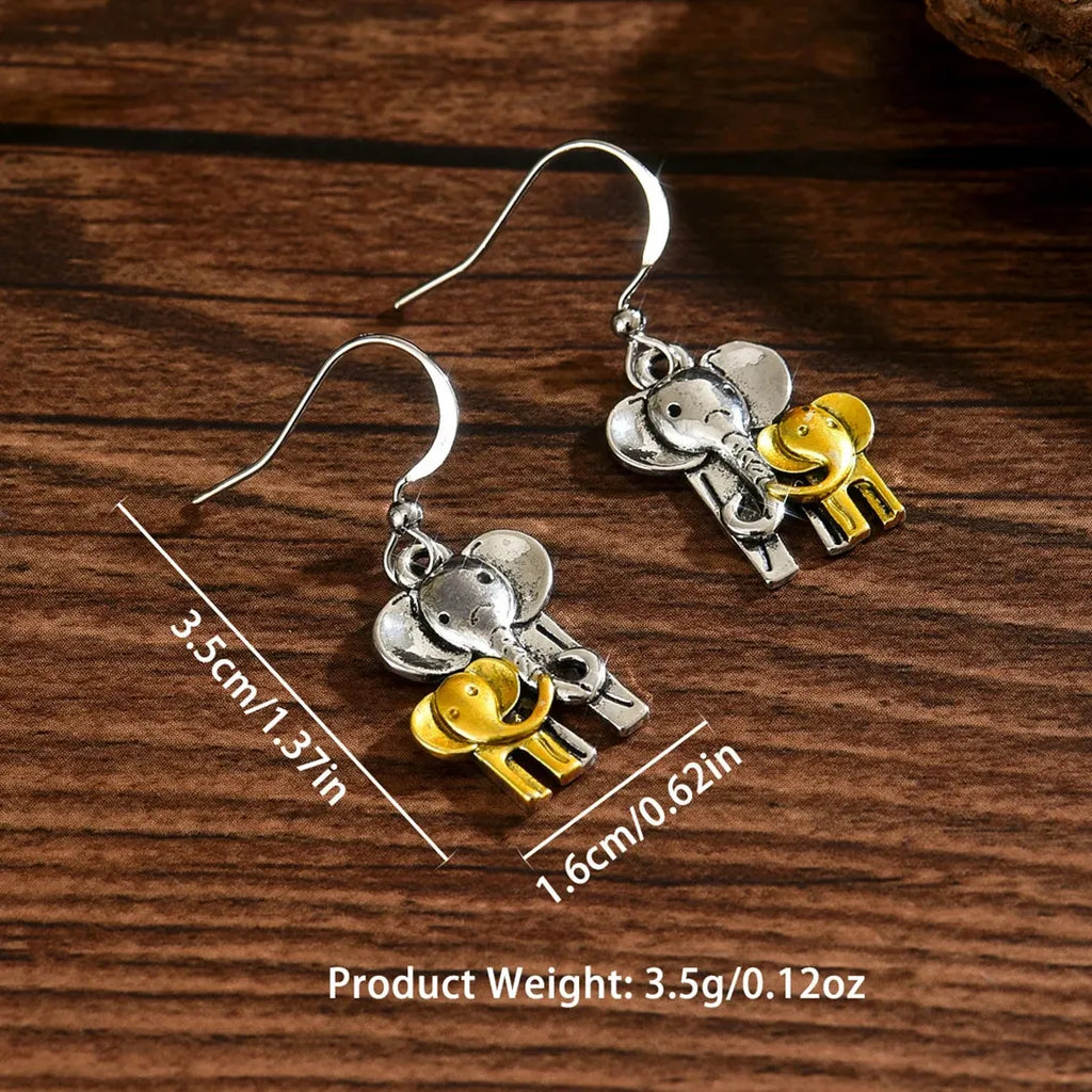 Retro Elephant Mom & Baby Drop Earrings Zinc Alloy Cute Women's Jewelry