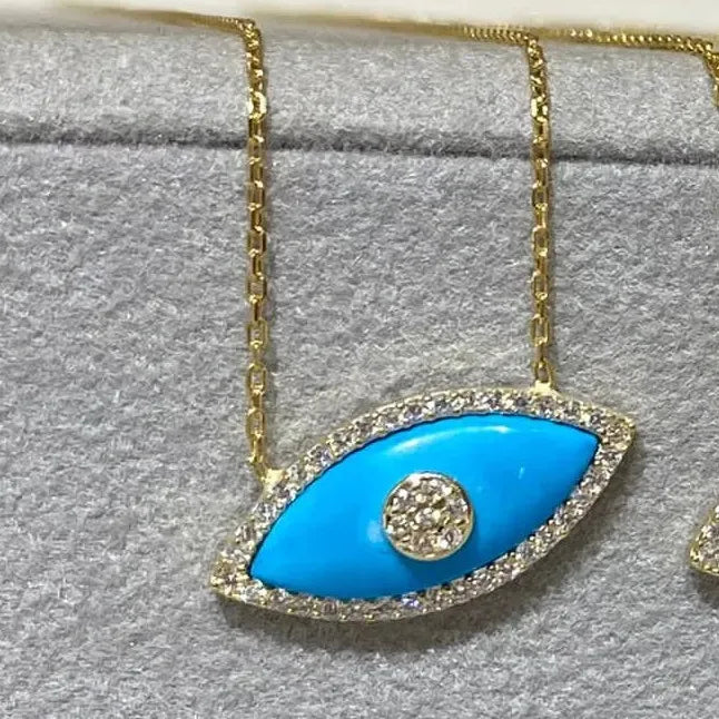 Neo-Gothic Turquoise White Opal Evil Eye Pendant Necklace Stainless Steel Jewelry