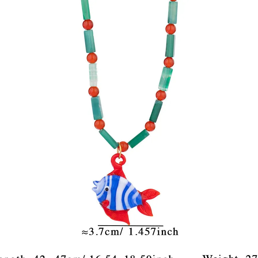 18k Gold Plated Lobster Fish Pendant Necklace Natural Stone Beads Handmade Jewelry