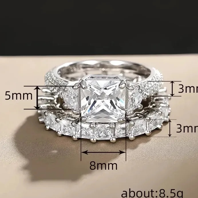 Elegant Silver Color Women Wedding Engagement CZ Bridal Ring Set