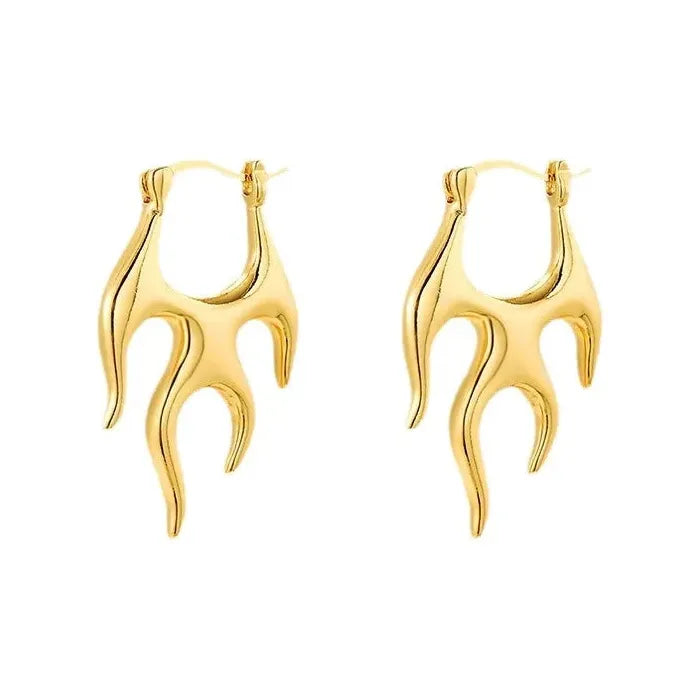 Gold Color Geometric Flame Hoop Earrings for Women Punk Fashion Jewelry