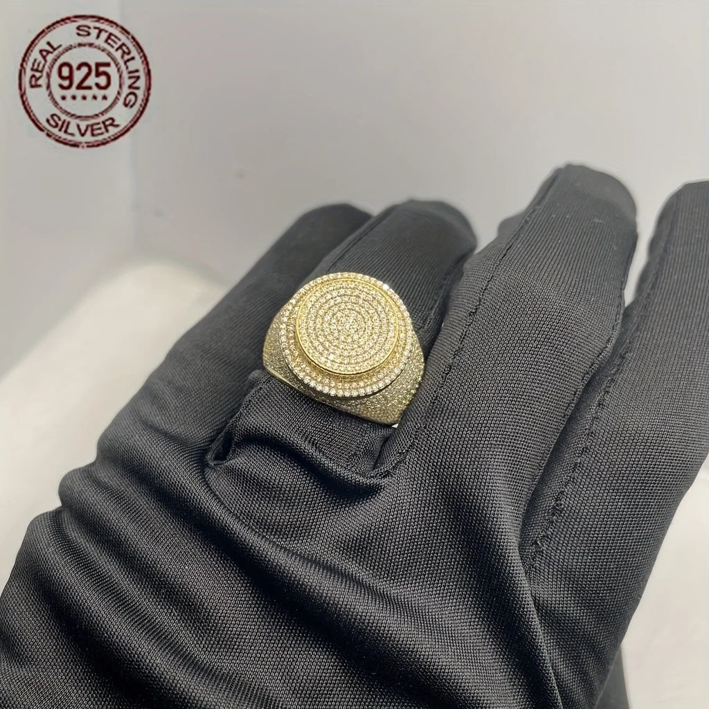 18K Gold Plated 925 Sterling Silver Iced Out CZ Men’s Hip Hop Dome Ring