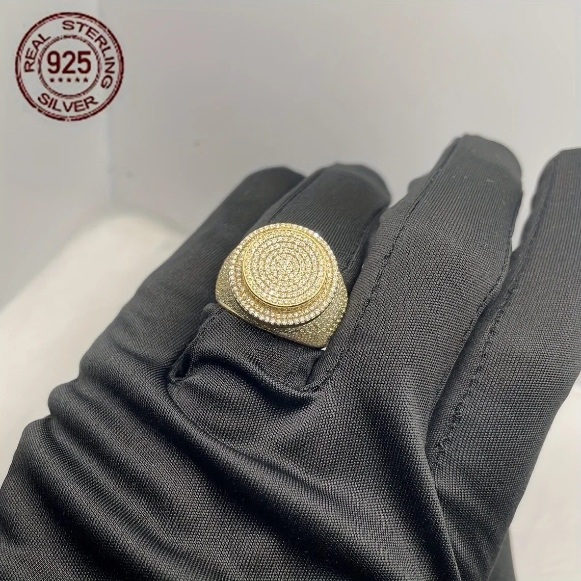 18K Gold Plated 925 Sterling Silver Iced Out CZ Men’s Hip Hop Dome Ring