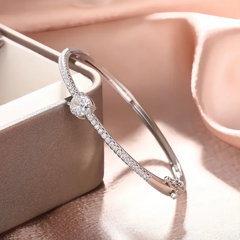 Geometric Minimalist Bangle with Sparkling Cubic Zirconia Jewelry