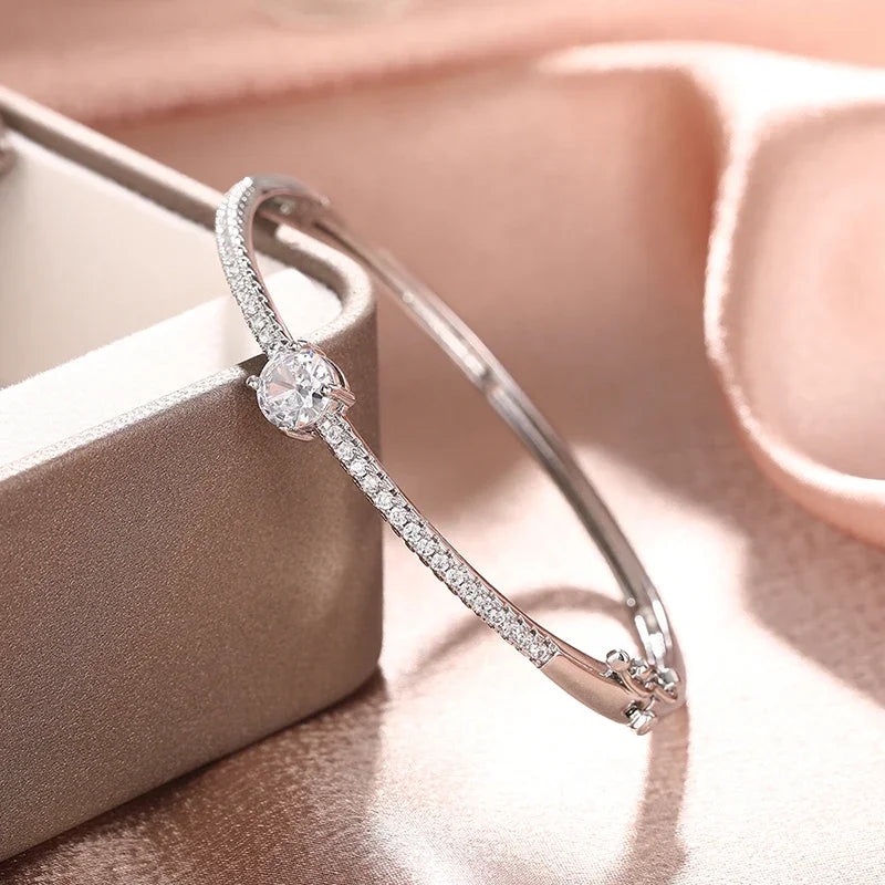 Geometric Minimalist Bangle with Sparkling Cubic Zirconia Jewelry