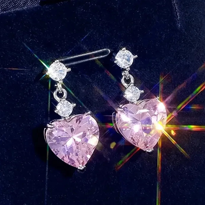 Heart Cubic Zirconia Drop Earrings White Pink Yellow for Women