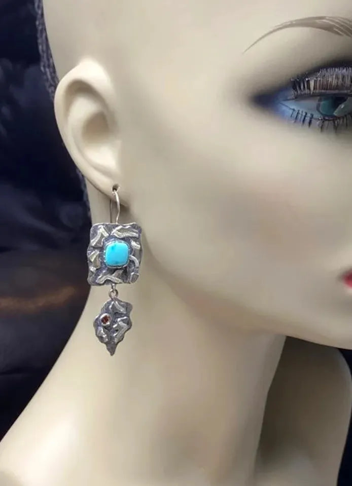 Irregular Geometric Long Pendant Drop Earrings Tribal Turquoise Zinc Alloy Jewelry