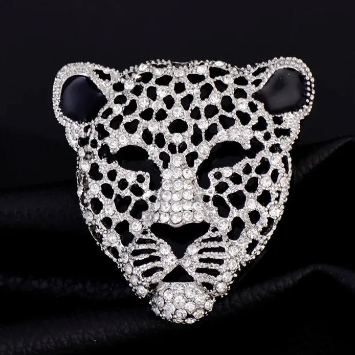Rhinestone Leopard Head Hollow Men's Suit Brooch Enamel Pin