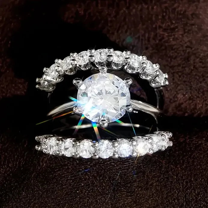 3-Piece Cubic Zirconia Wedding Ring Set for Women Bridal Jewelry