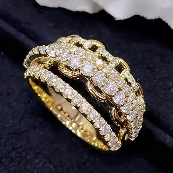 Multi-layer Gold Color Brass Ring with Shiny CZ Inlay for Women Wedding Party
