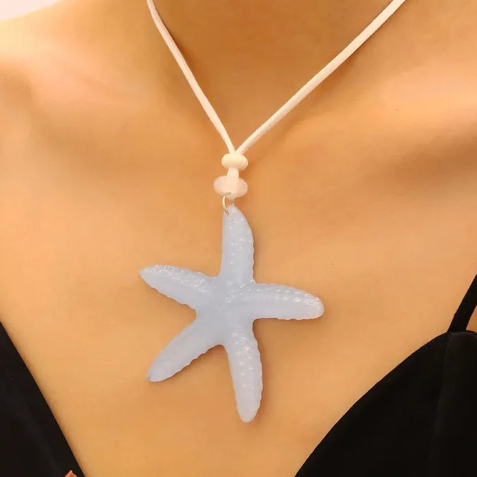 Candy Colored Starfish Pendant Necklace for Women Adjustable Nylon Rope