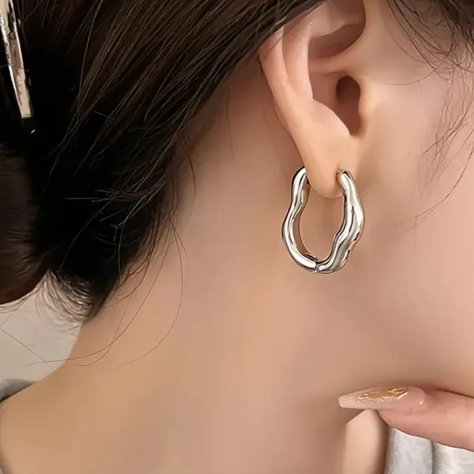 Glossy Irregular Geometric Hoop Earrings Trendy Elegant Wedding Jewelry Brass Alloy