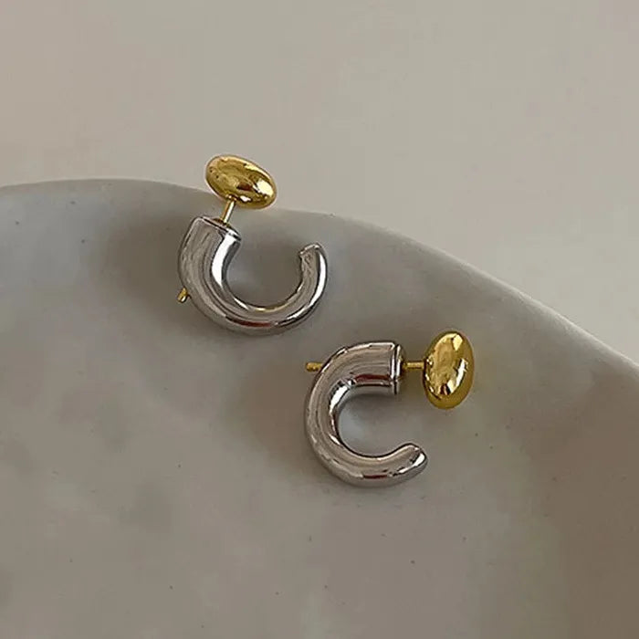 Two-Tone Irregular Copper Stud Earrings for Women Trendy Fashion 2025