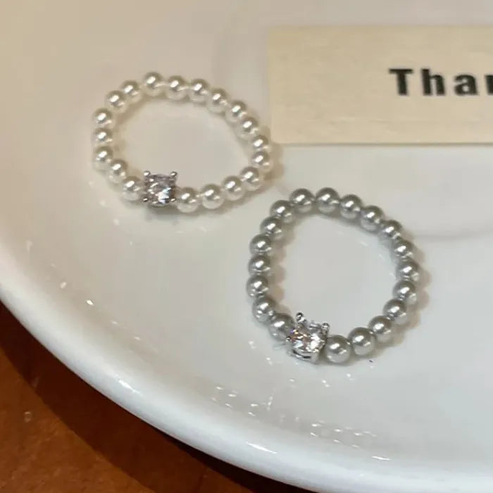 Handmade Pearl Zircon Cocktail Ring for Women Wedding Party Gift Jewelry