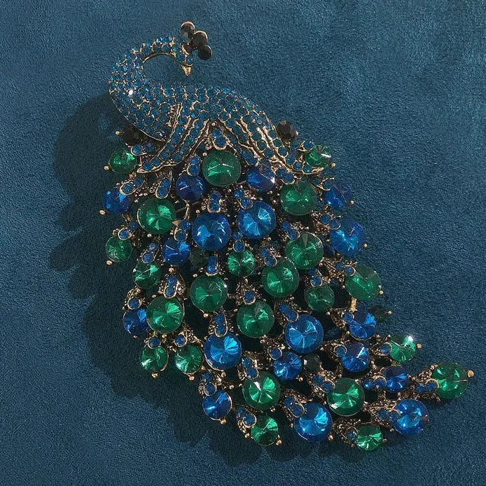 Retro Crystal Phoenix Peacock Brooch Pin for Women’s Coat Accessory