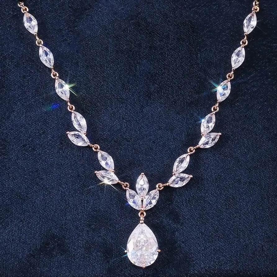 Water Drop Cubic Zirconia Necklace & Earrings Set for Women Wedding Gift
