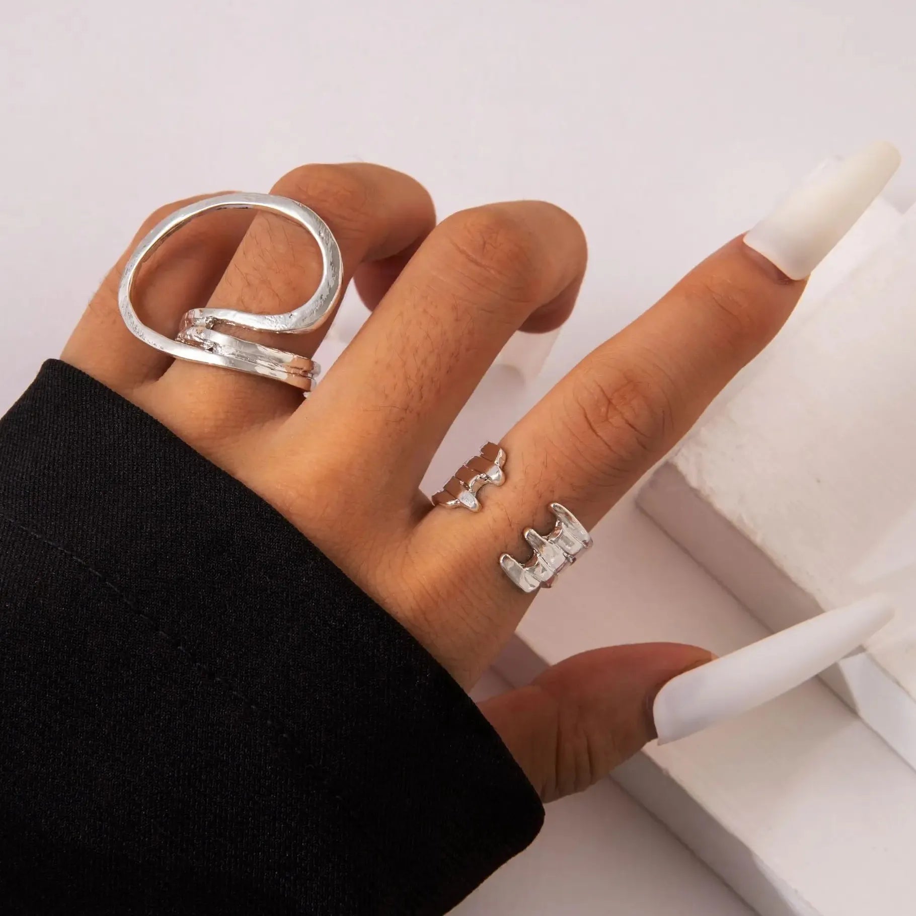 Adjustable Geometric Open Rings for Women Punk Hip Hop Fashion Jewelry
