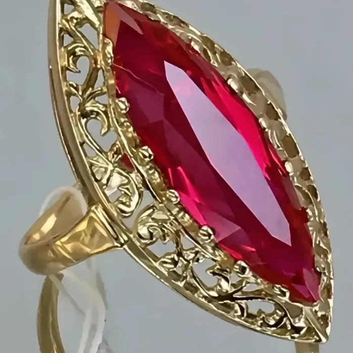 Marquise Red Cubic Zirconia Brass Ring for Women Wedding Party Jewelry