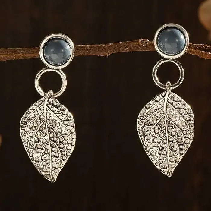 Vintage Indian Tribal Leaf Drop Earrings Zinc Alloy Bohemian Jewelry for Women