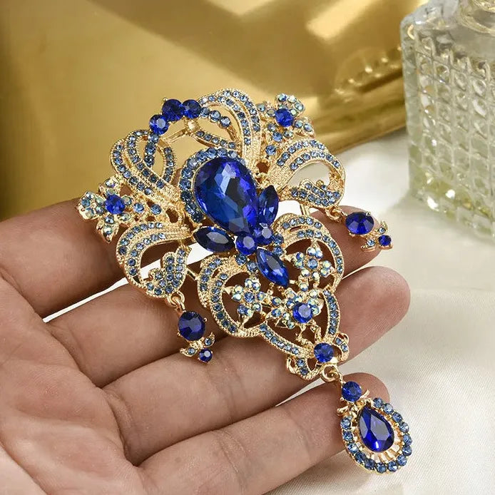 Vintage Ladies Rhinestone Hollow Flower Brooch Pin for Elegant Style