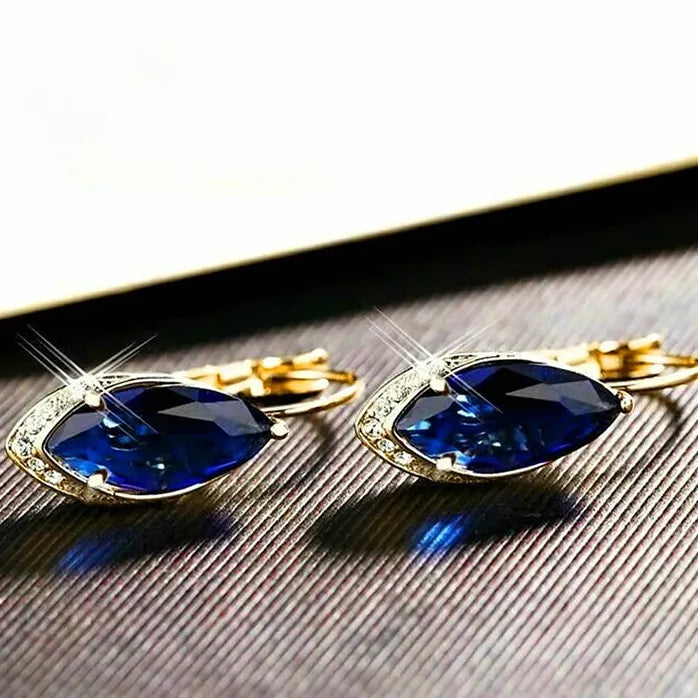 Gold Color Marquise Blue Cubic Zirconia Geometric Drop Earrings Women