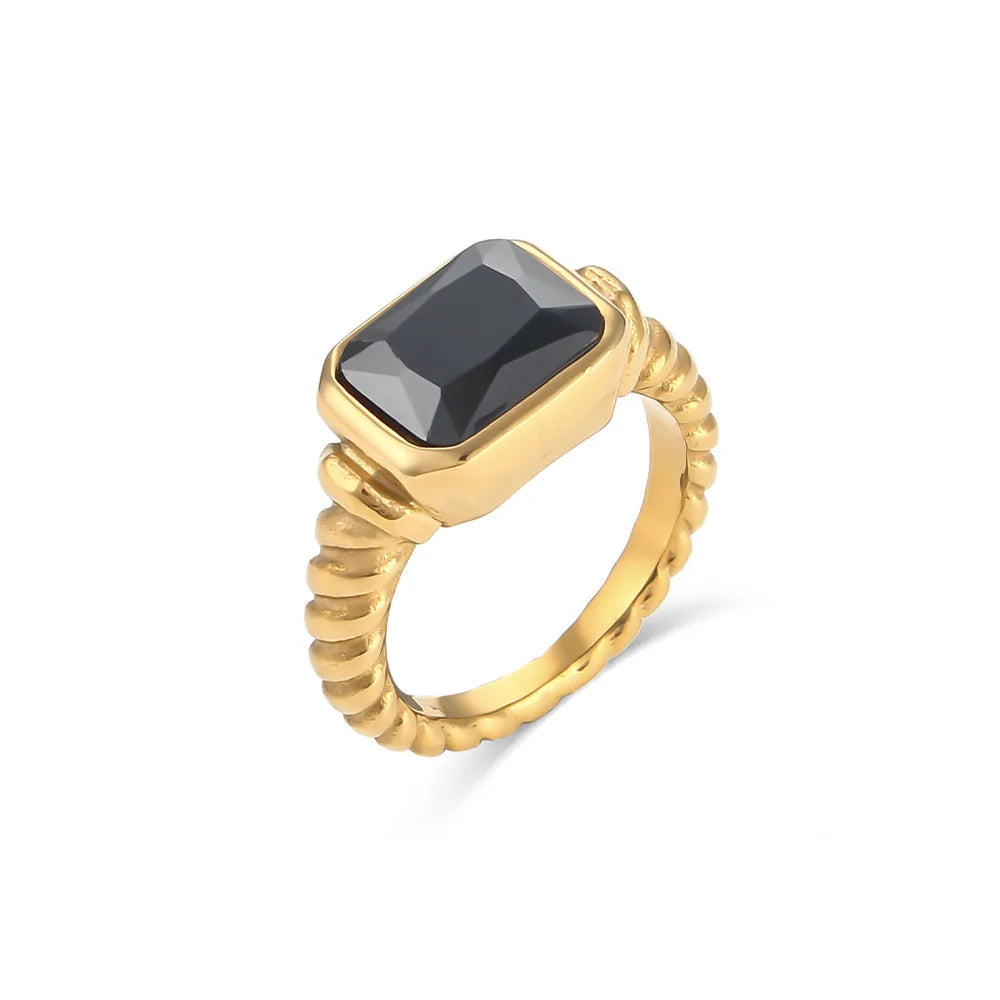 18K Gold Plated Stainless Steel CZ Geometric Twist Chunky Wedding Ring