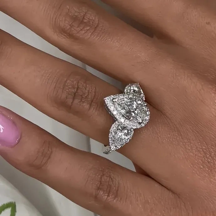 Women's Geometric Cubic Zirconia Brass Wedding Engagement Ring