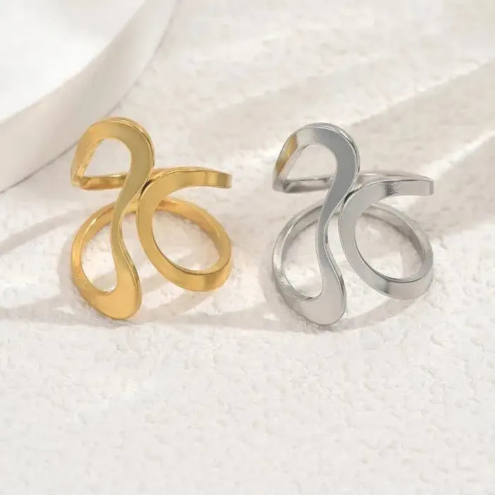 Stainless Steel Irregular Geometric Open Chain Ring for Women Punk Fashion Jewelry