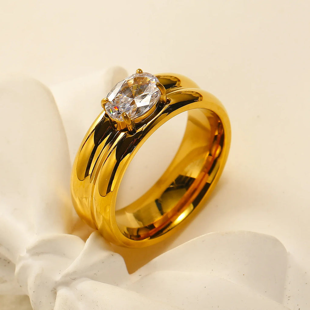 Minimalist Waterproof 18K Gold Plated Titanium Steel Double-layer Circle Rings Wedding Jewelry