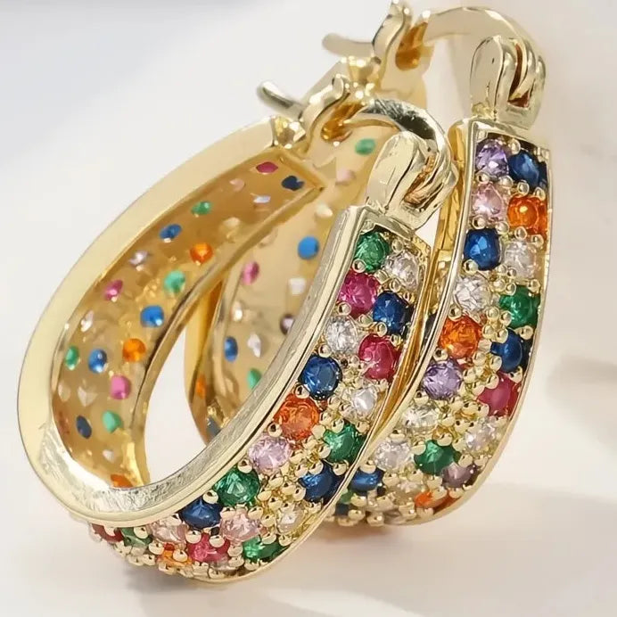 Gold Geometric Cubic Zirconia Drop Earrings for Wedding & Party
