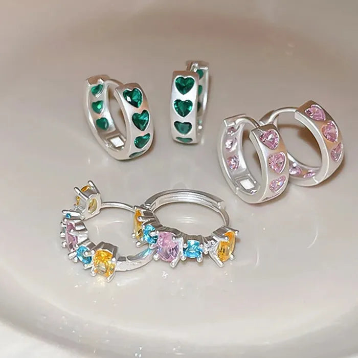Pink Heart Zirconia Stainless Steel Hoop Earrings Women Y2K Jewelry