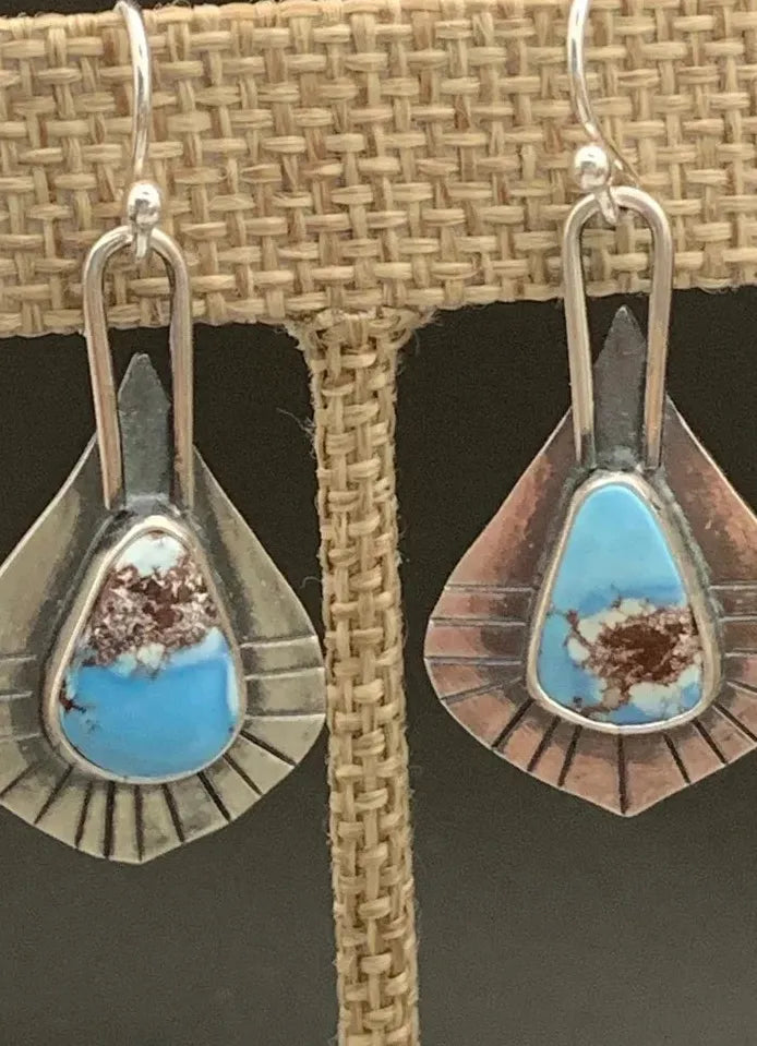 Geometric Irregular Retro Silver Resin Inlaid Long Drop Earrings for Women & Girls
