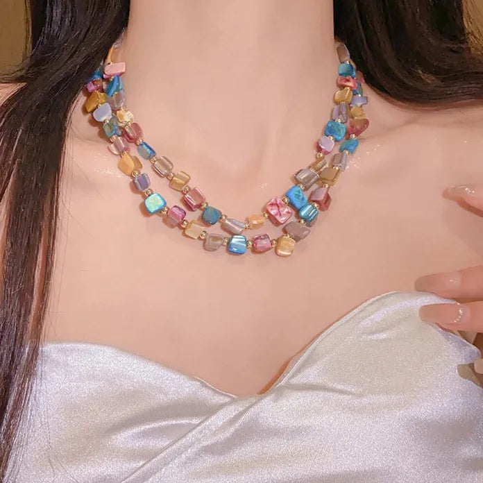 Vintage Bohemian Colored Irregular Double-Layer Natural Shell Necklace Gift