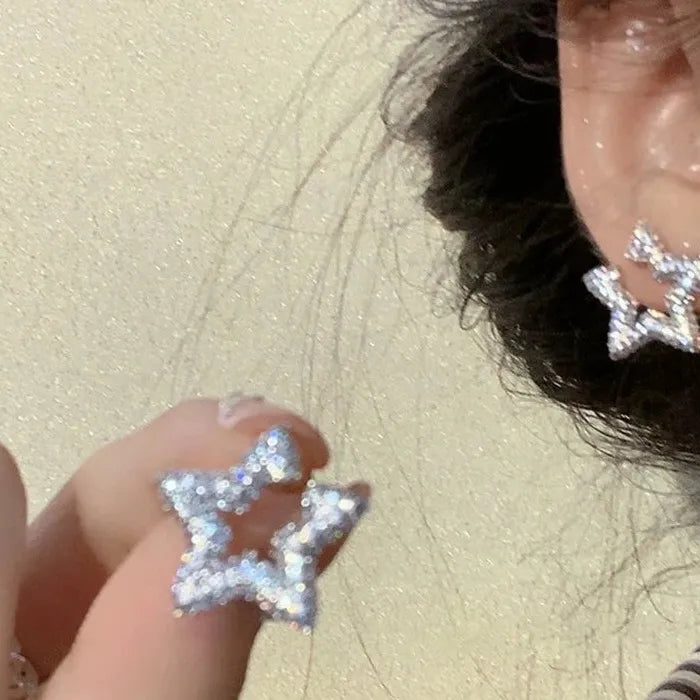 Elegant Cubic Zirconia Zinc Alloy Five-Pointed Star Earrings for Women