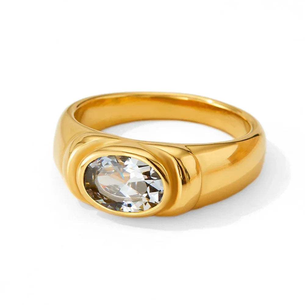Retro Multicolor Zircon Oval Crystal Stainless Steel Gothic Chunky Knuckle Ring for Women