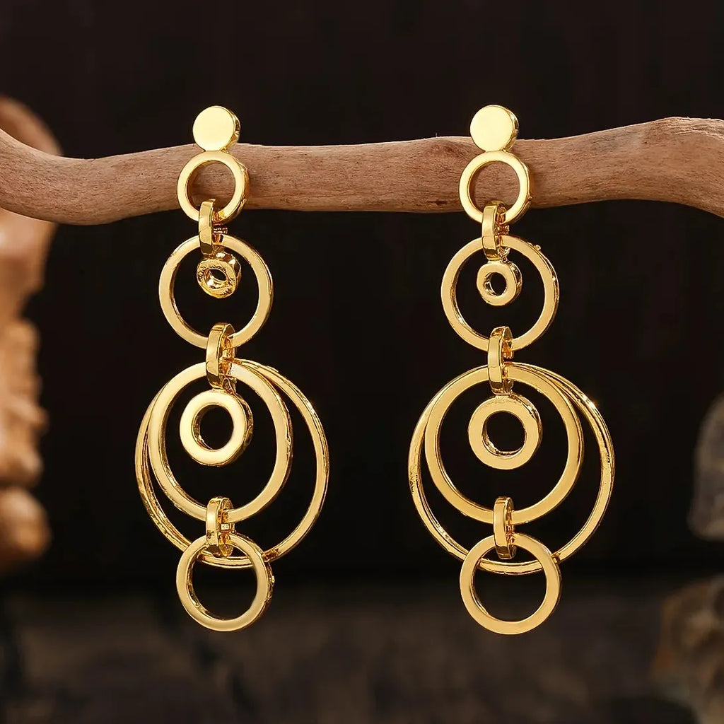 Geometric Gold Color Hollow Drop Earrings for Women Zinc Alloy Jewelry