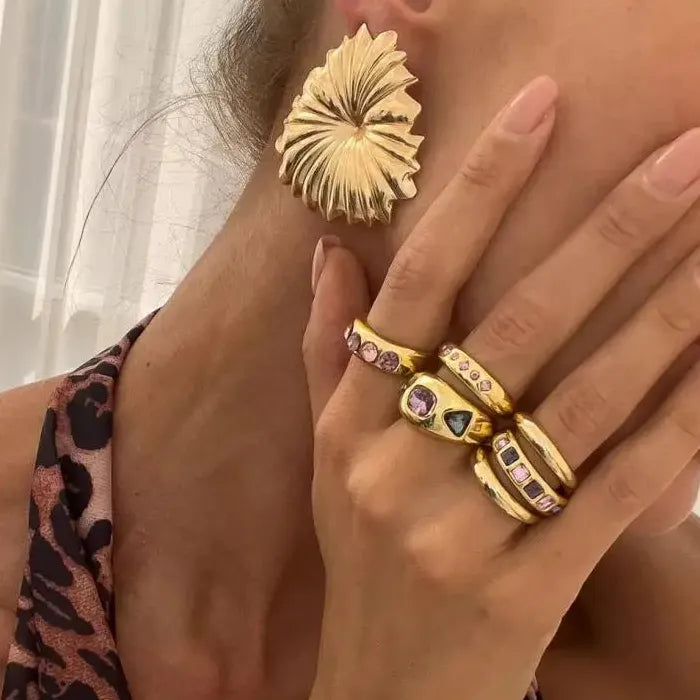 6Pcs Adjustable Purple Zircon Geometric Rings for Women Vintage Style