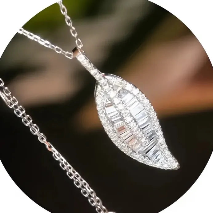 Elegant Cubic Zirconia Leaf Pendant Necklace for Women Party Jewelry