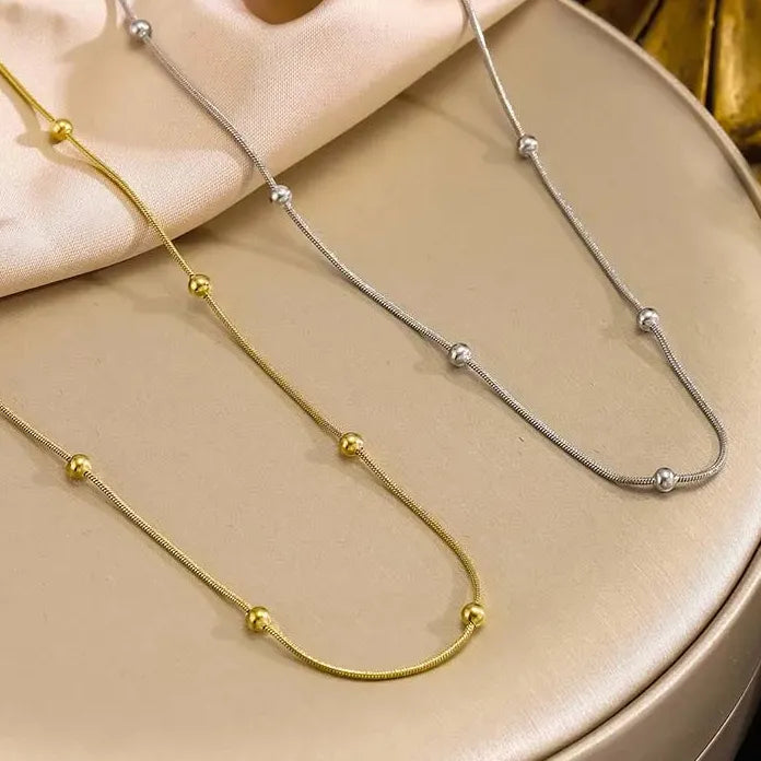 Stainless Steel Round Bead Choker Necklace & Bracelet Set for Women Gold Snake Chain Jewelry