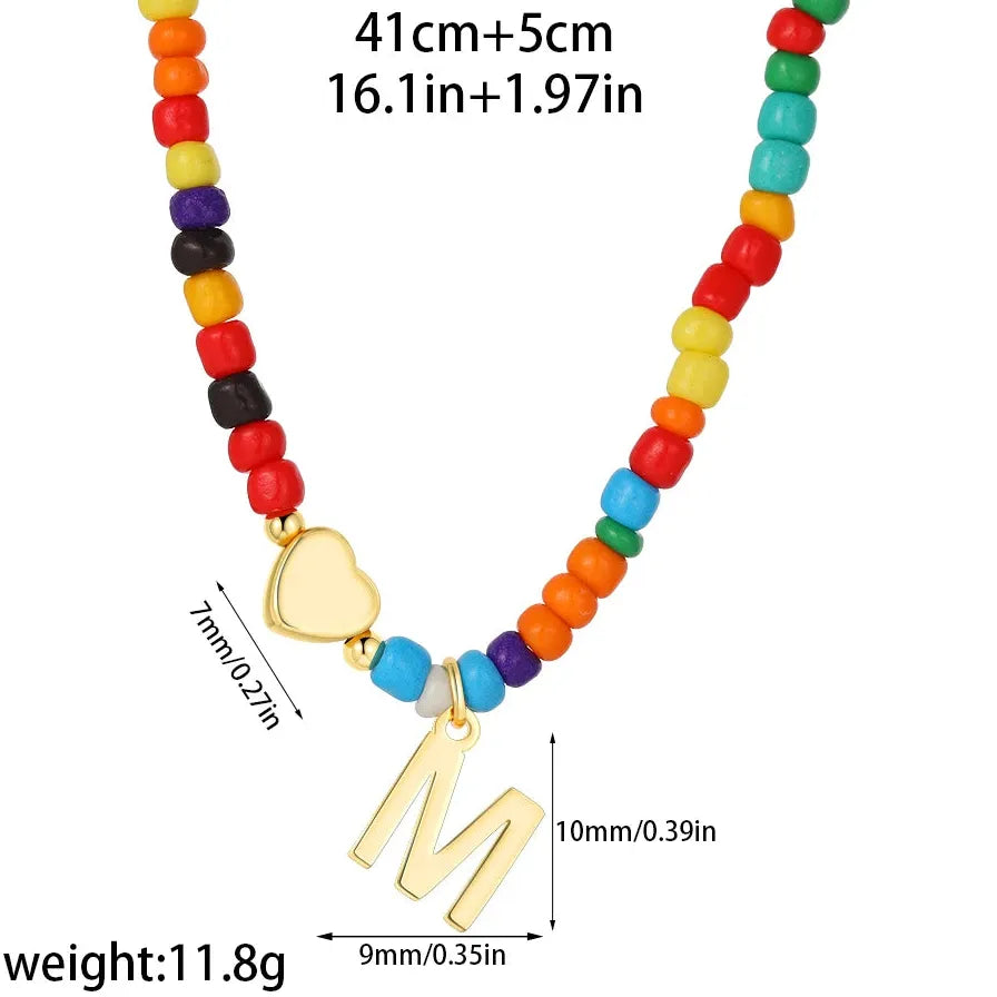 18k Gold Plated Alphabet Letter Pendant Necklace Beads Mini Heart Choker Women