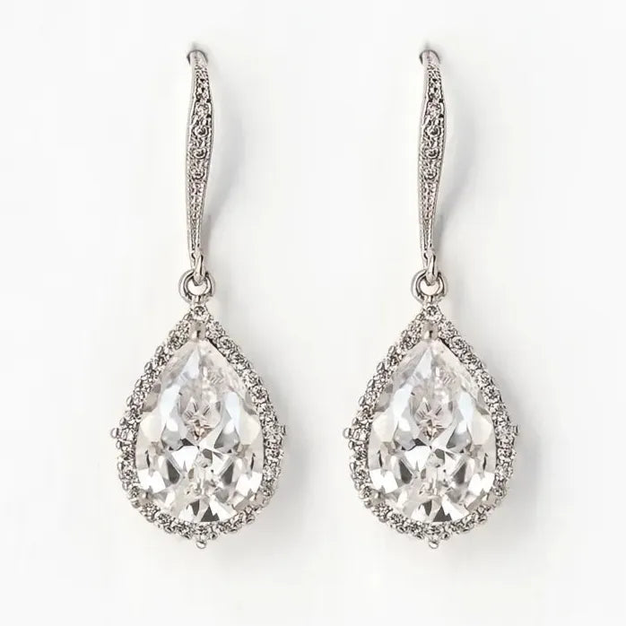 Silver Geometric Drop Earrings for Women with Sparkling Cubic Zirconia