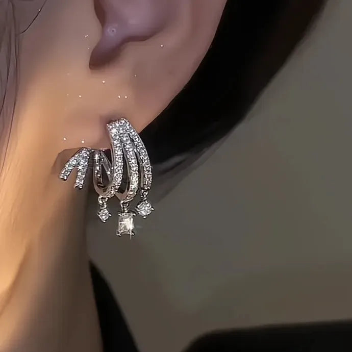 Elegant Multilayer Geometric CZ Drop Earrings Copper Alloy Wedding Jewelry for Women