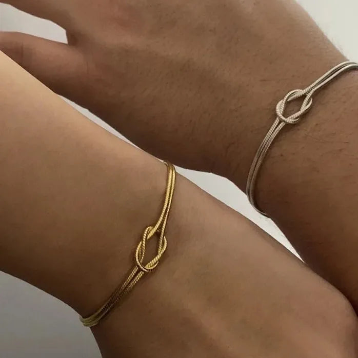 Adjustable Stainless Steel Knot Snake Chain Bracelet for Women Couples Gift