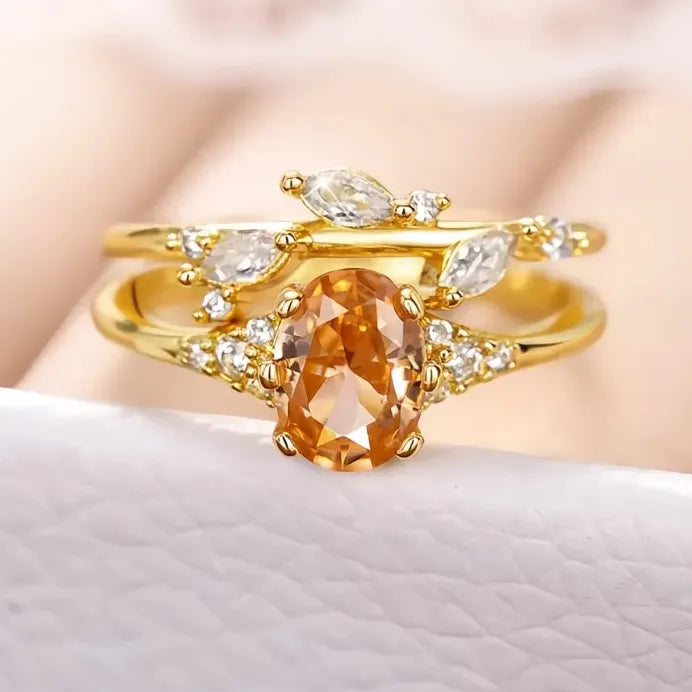 Women’s Bridal Ring Set with Champagne Cubic Zirconia Wedding Jewelry Gift