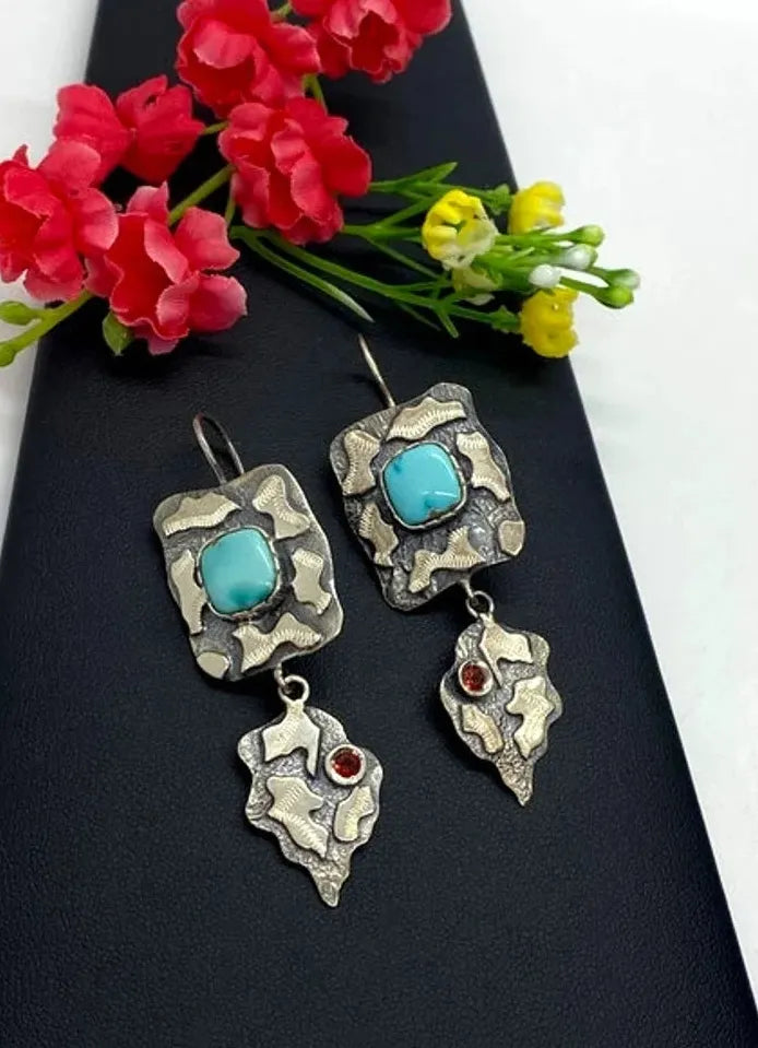 Irregular Geometric Long Pendant Drop Earrings Tribal Turquoise Zinc Alloy Jewelry