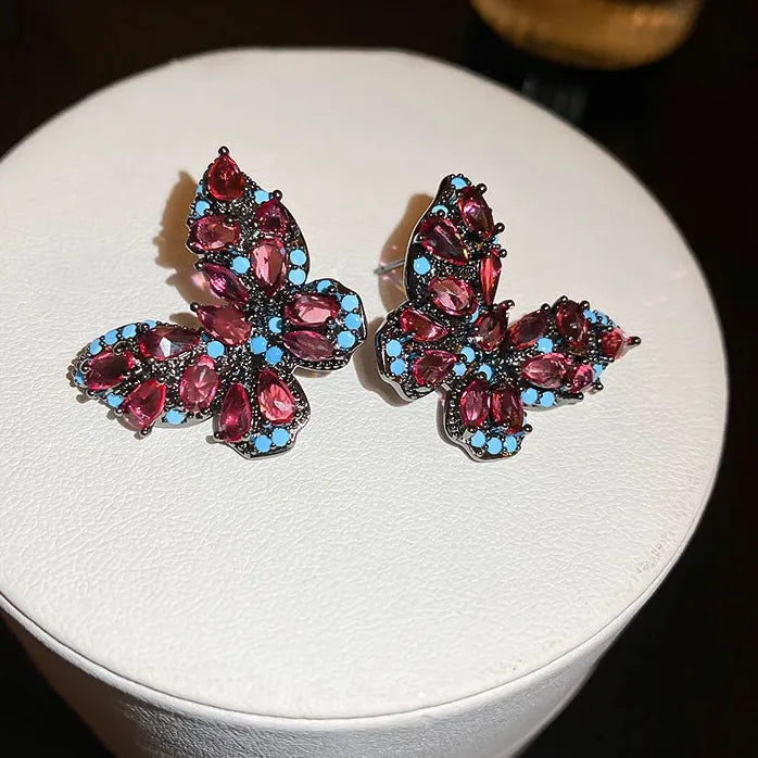 Luxury Crystal Flower Neo-Gothic Stud Earrings Stainless Steel Women Jewelry Gift